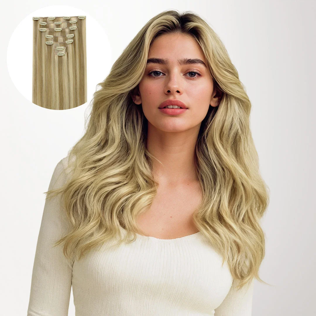 Model with light blonde highlights in official GOO GOO product photography