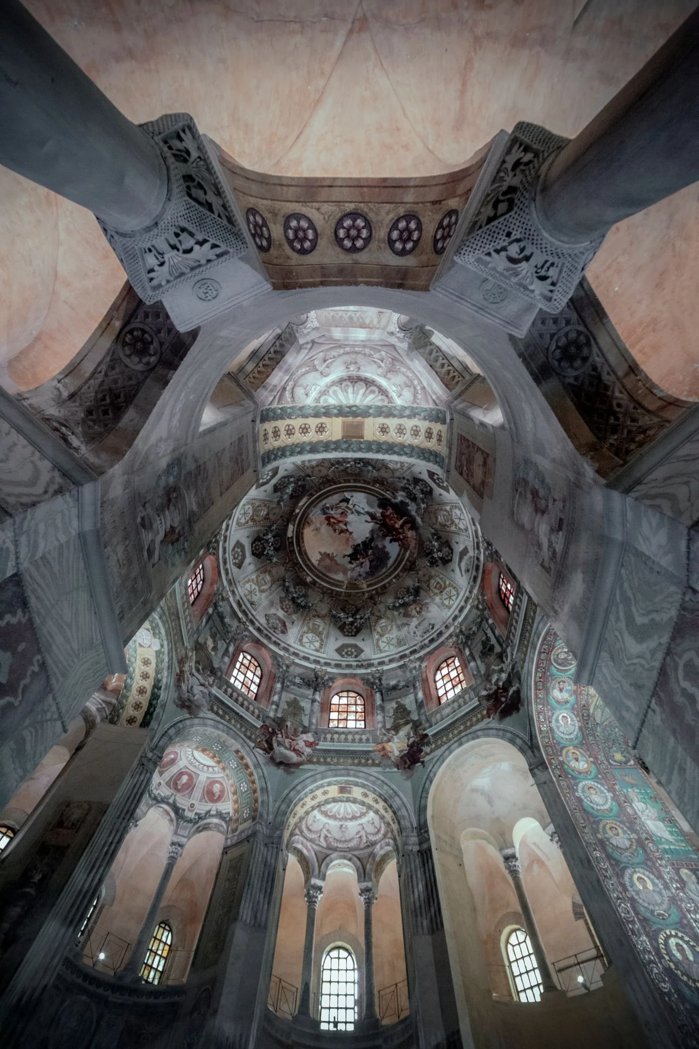 The decorated interior and dome of San Vitale in Ravenna.