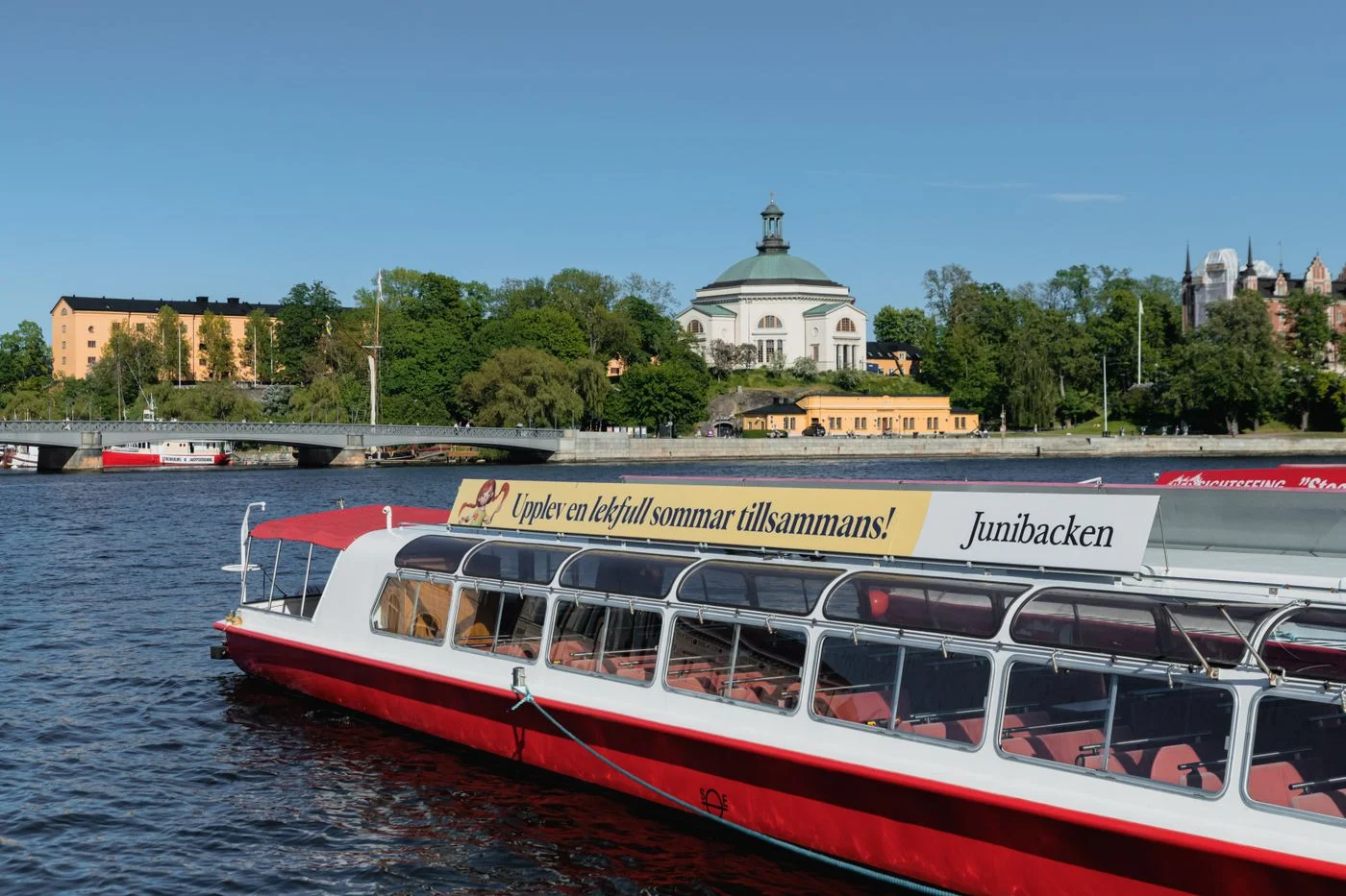 A sightseeing boat on the water near Djurgården in Stockholm.